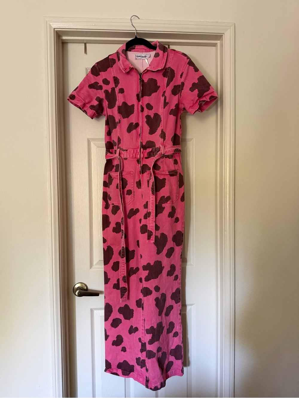 Rachel Antonoff Pink and Brown Cow-Print jumpsuit